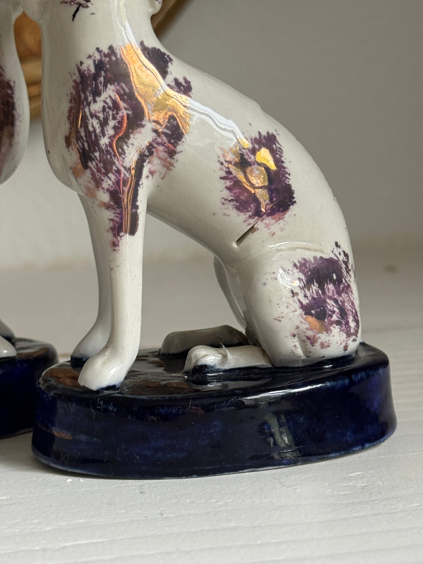 Antique 19th Century Staffordshire Spaniel Dogs – Pair – Hand-Painted with Gilt Detail