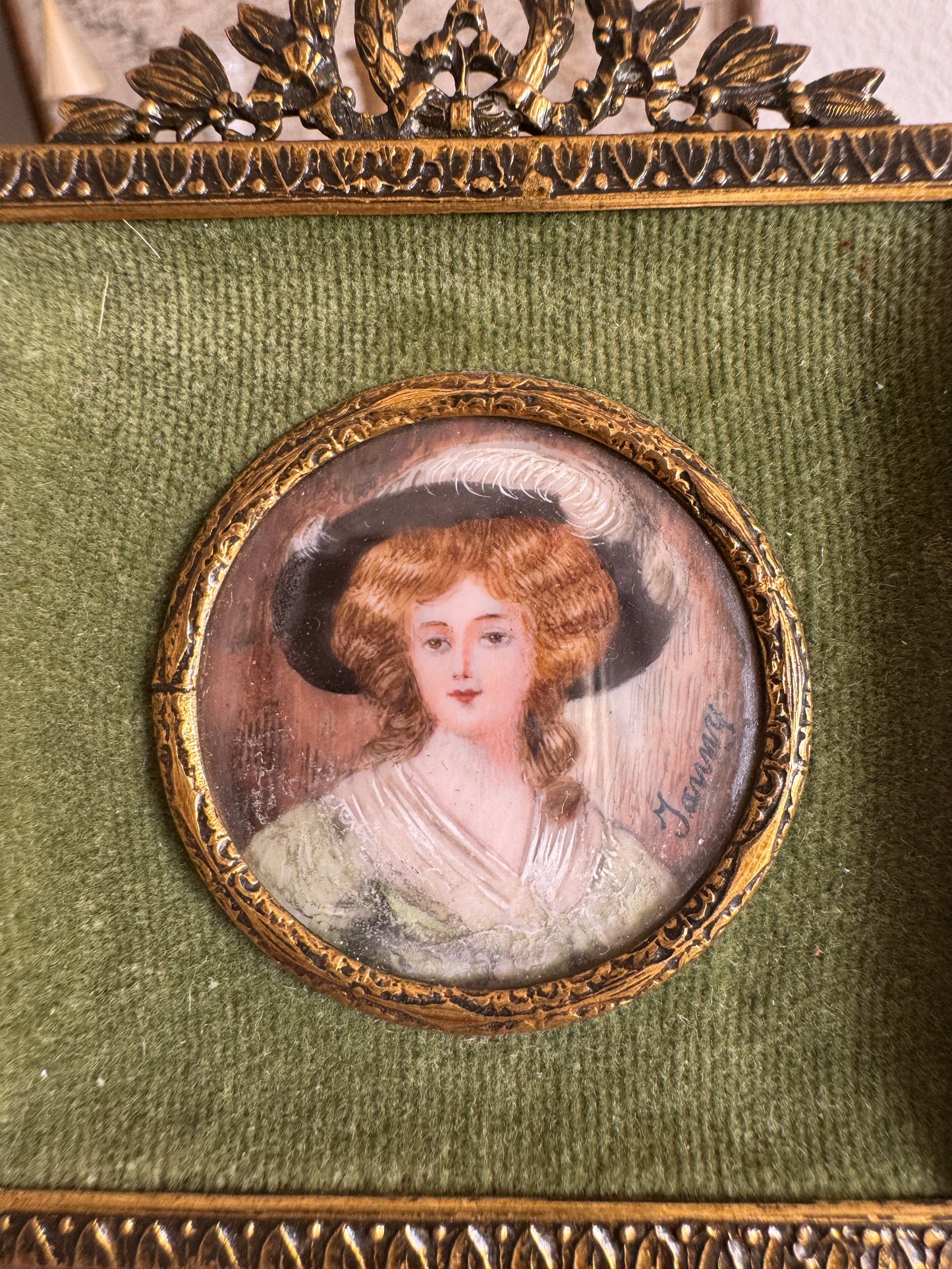 19th Century, French Hand-Painted Portait in Parisian Frame