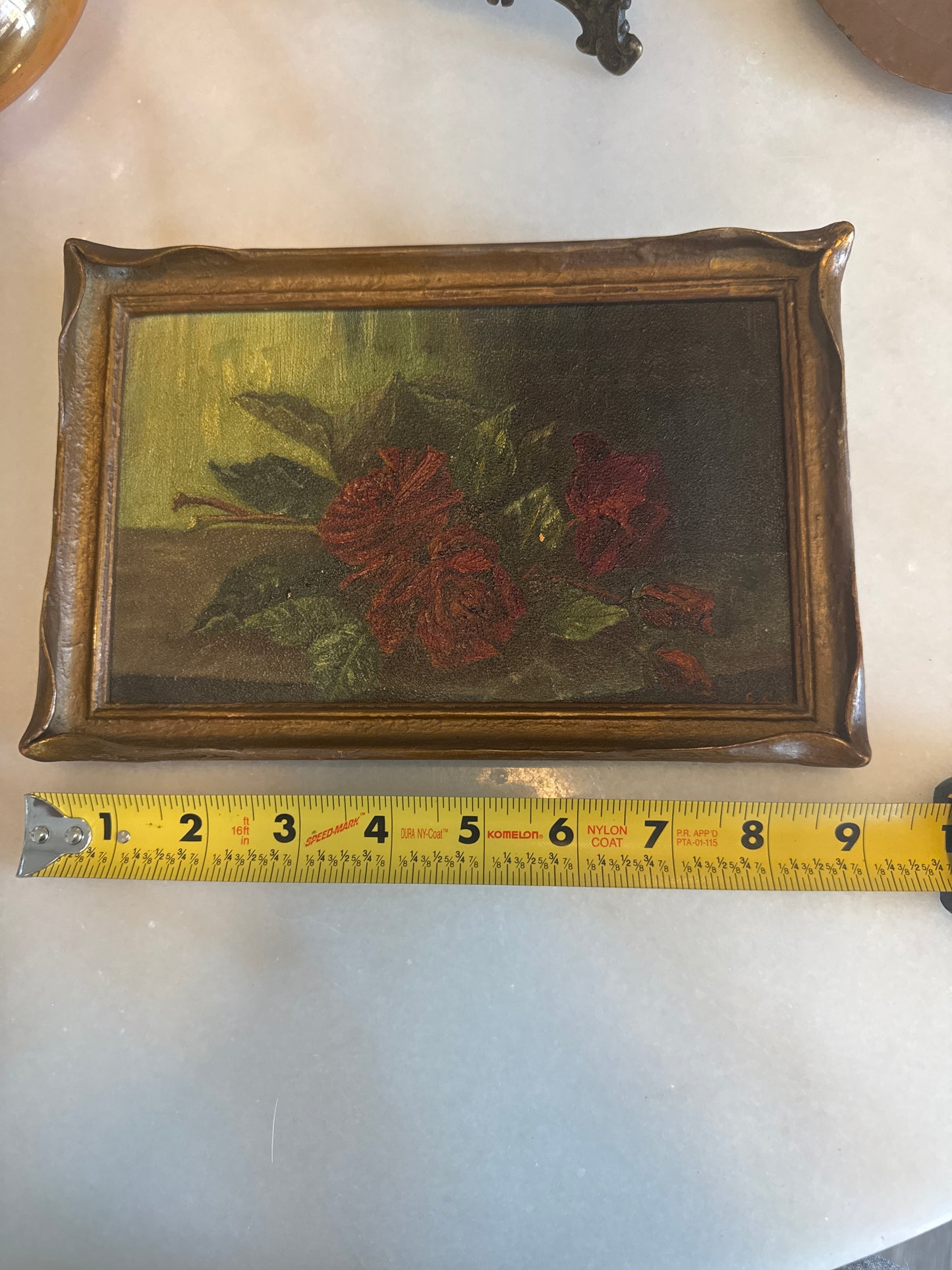 Early 20th Century Original Floral Oil Painting, Signed, Pie Crust Frame