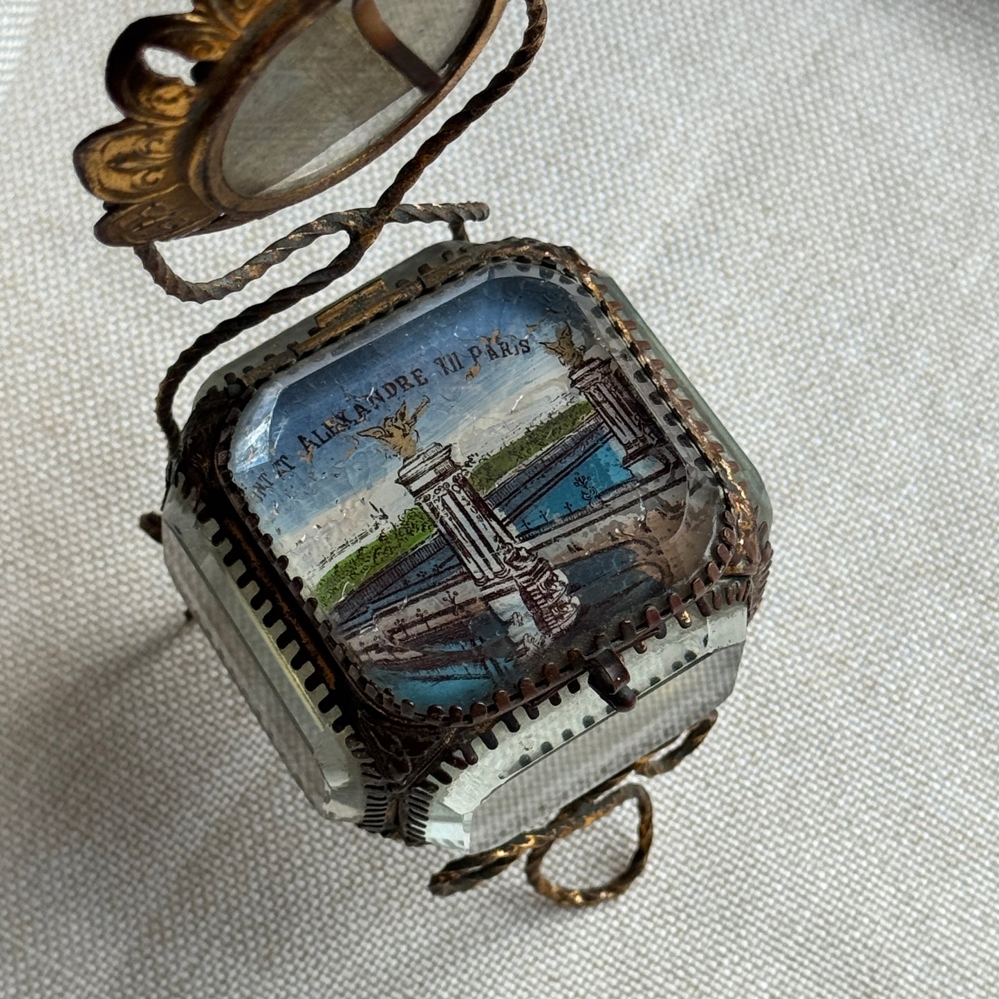Antique French Eglomisé Souvenir Casket “Pont Alexandre III, Paris,” circa 1900