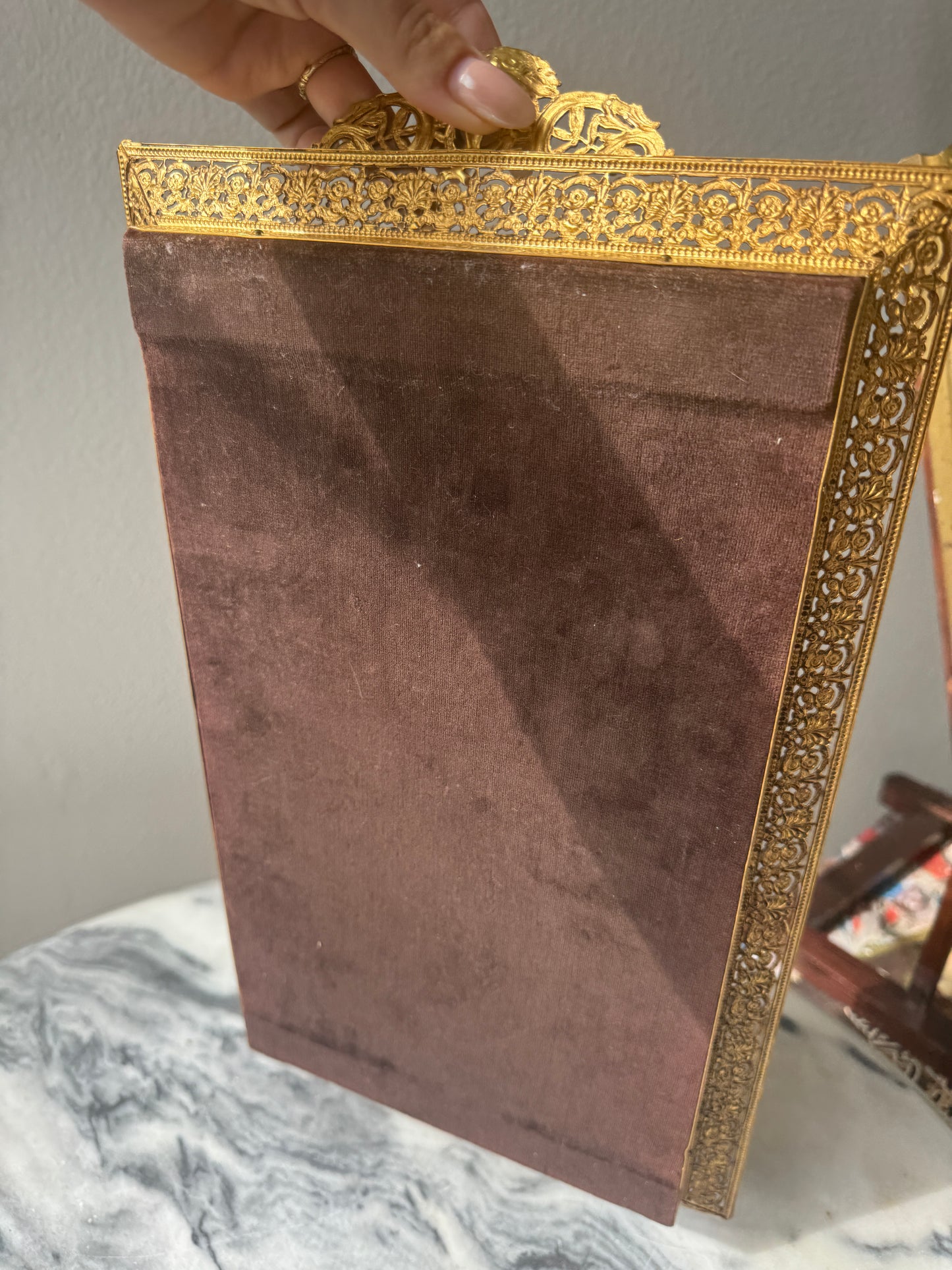 French Filigree Mirrored Vanity Tray with Rosegold Gems