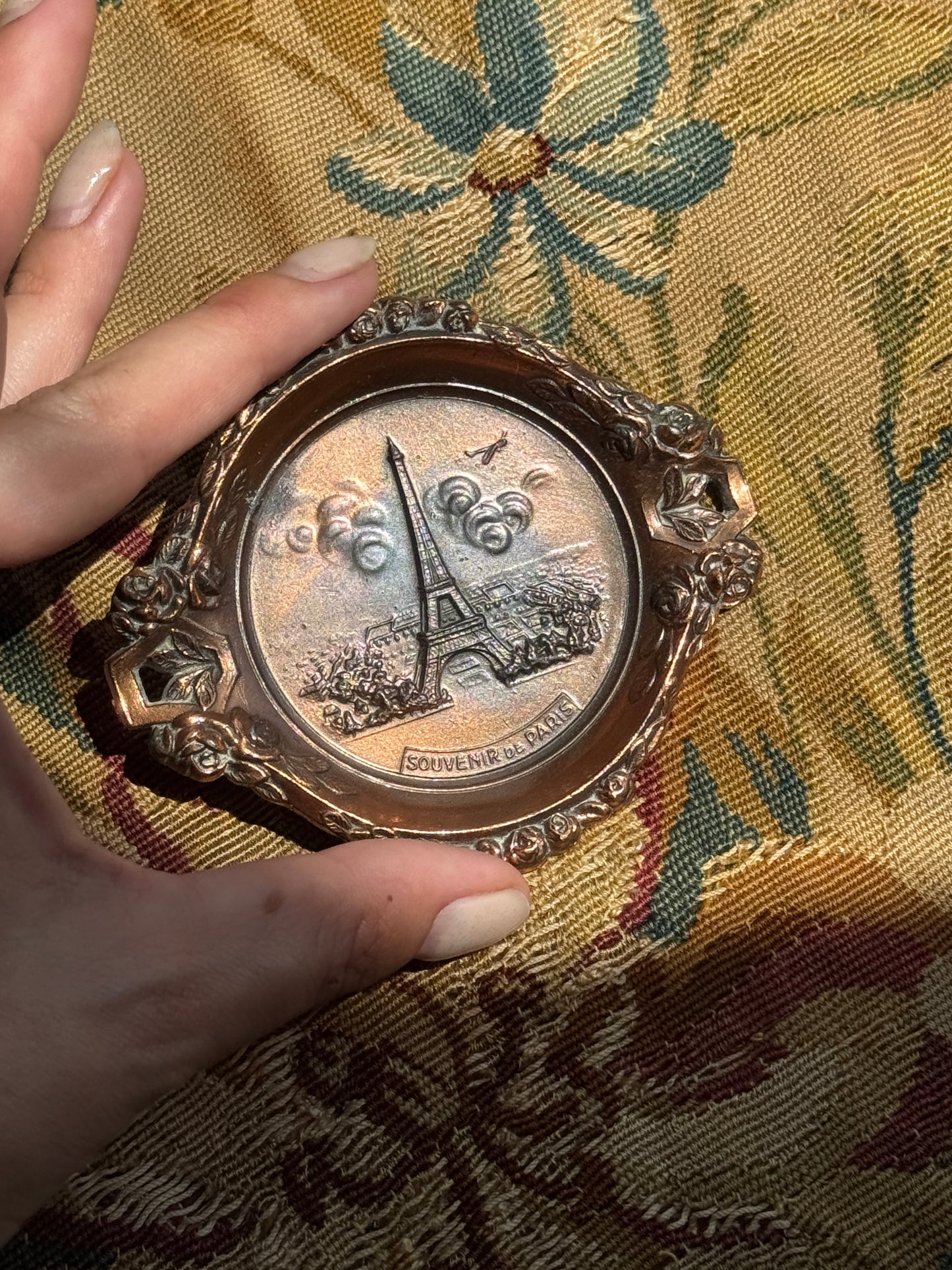 Vintage French "Souvenir de Paris" Metal Trinket Dish