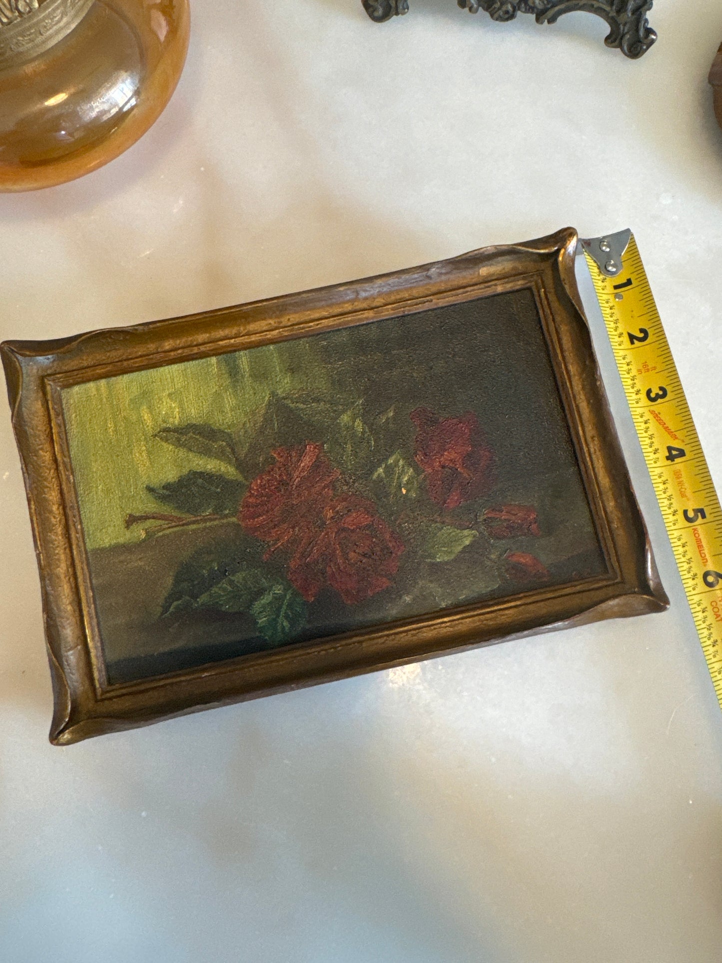 Early 20th Century Original Floral Oil Painting, Signed, Pie Crust Frame