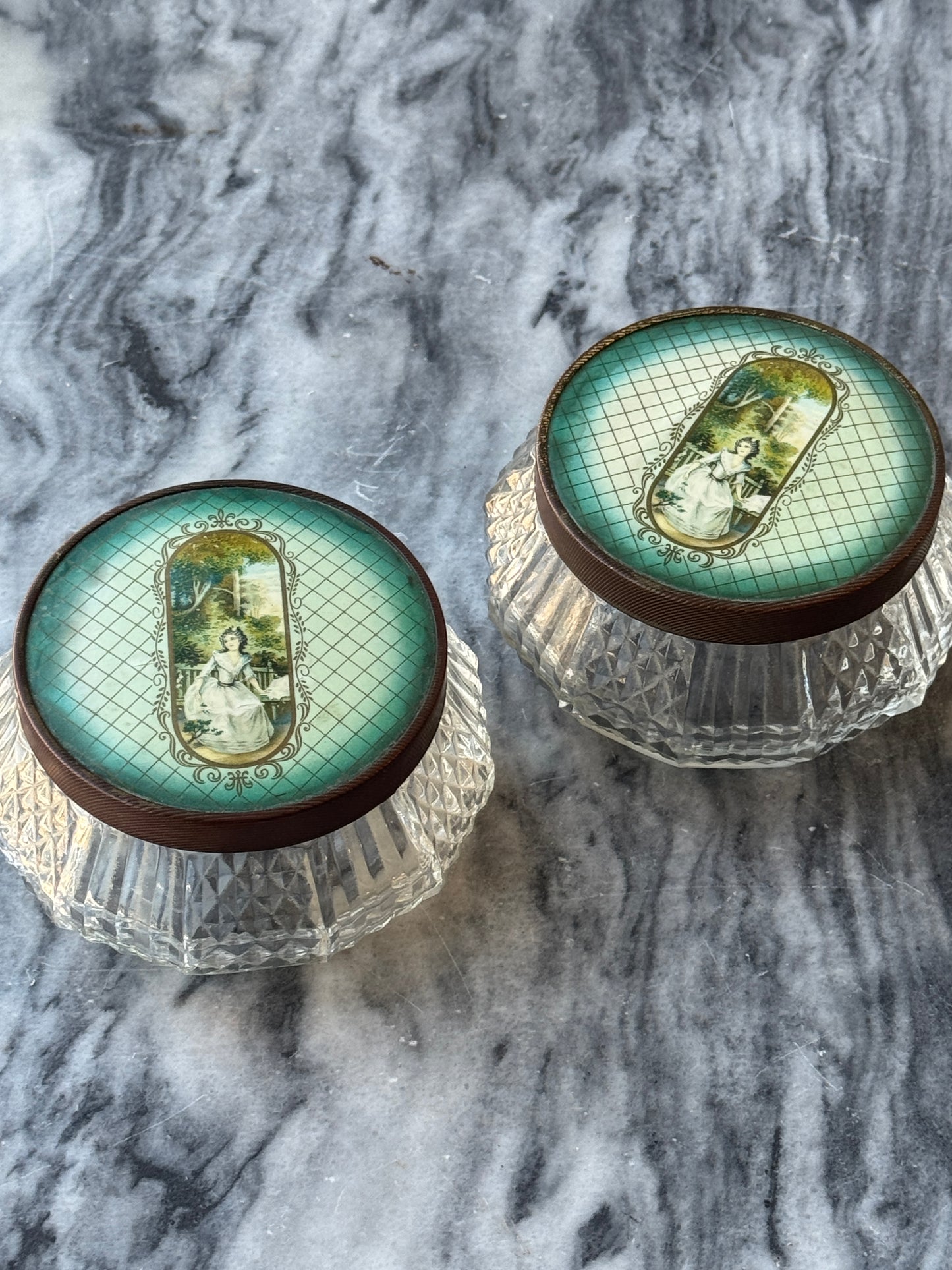 Antique Victorian Powder Jars (Glass and Tin)