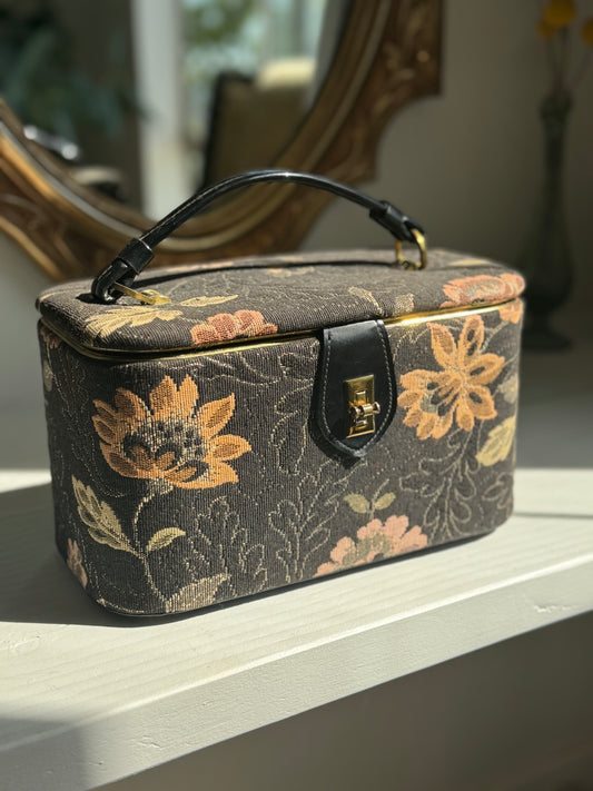 Vintage Makeup Train Case, Floral Print