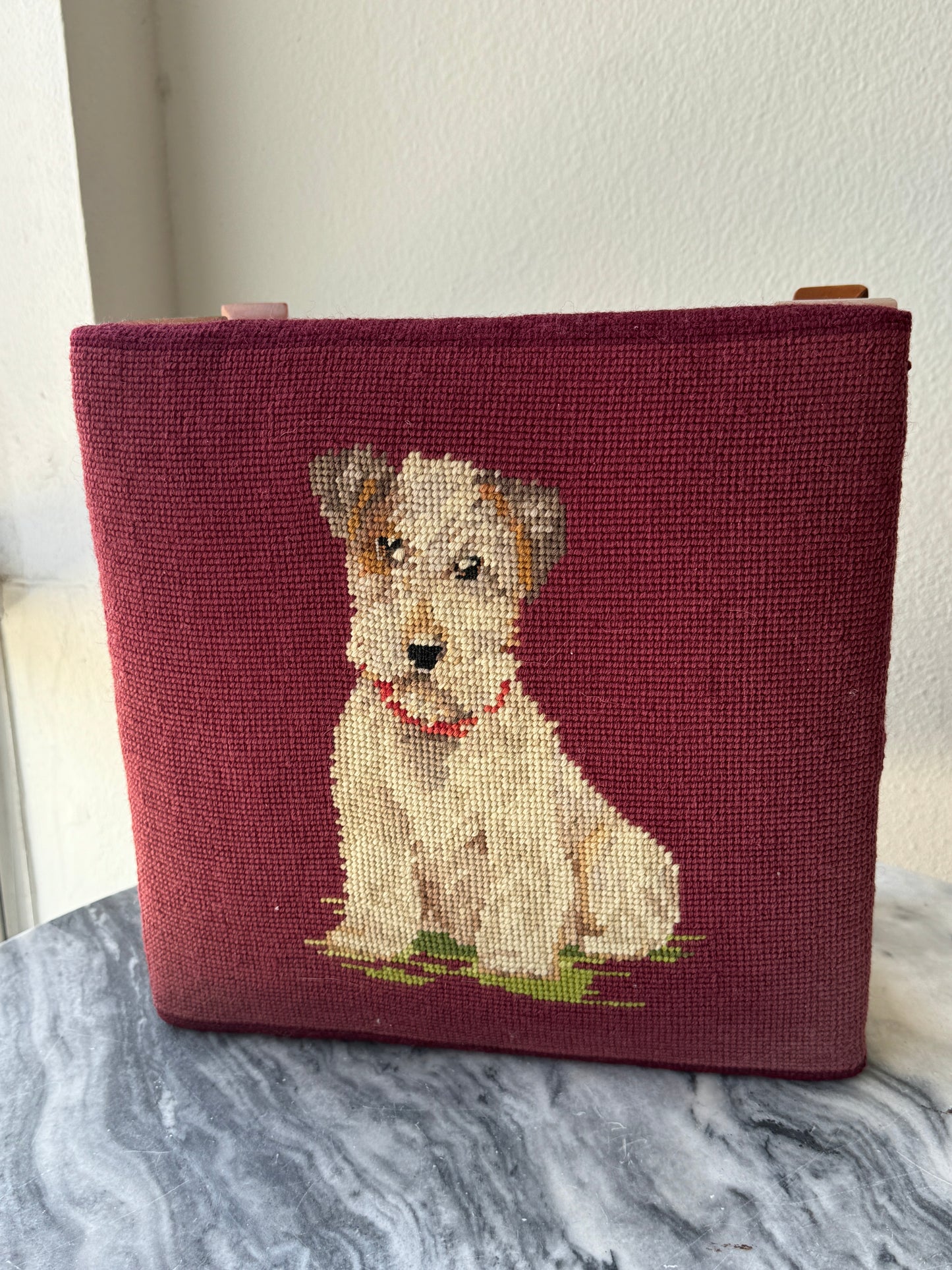 Vintage Dog Stool, Hand- Stitched