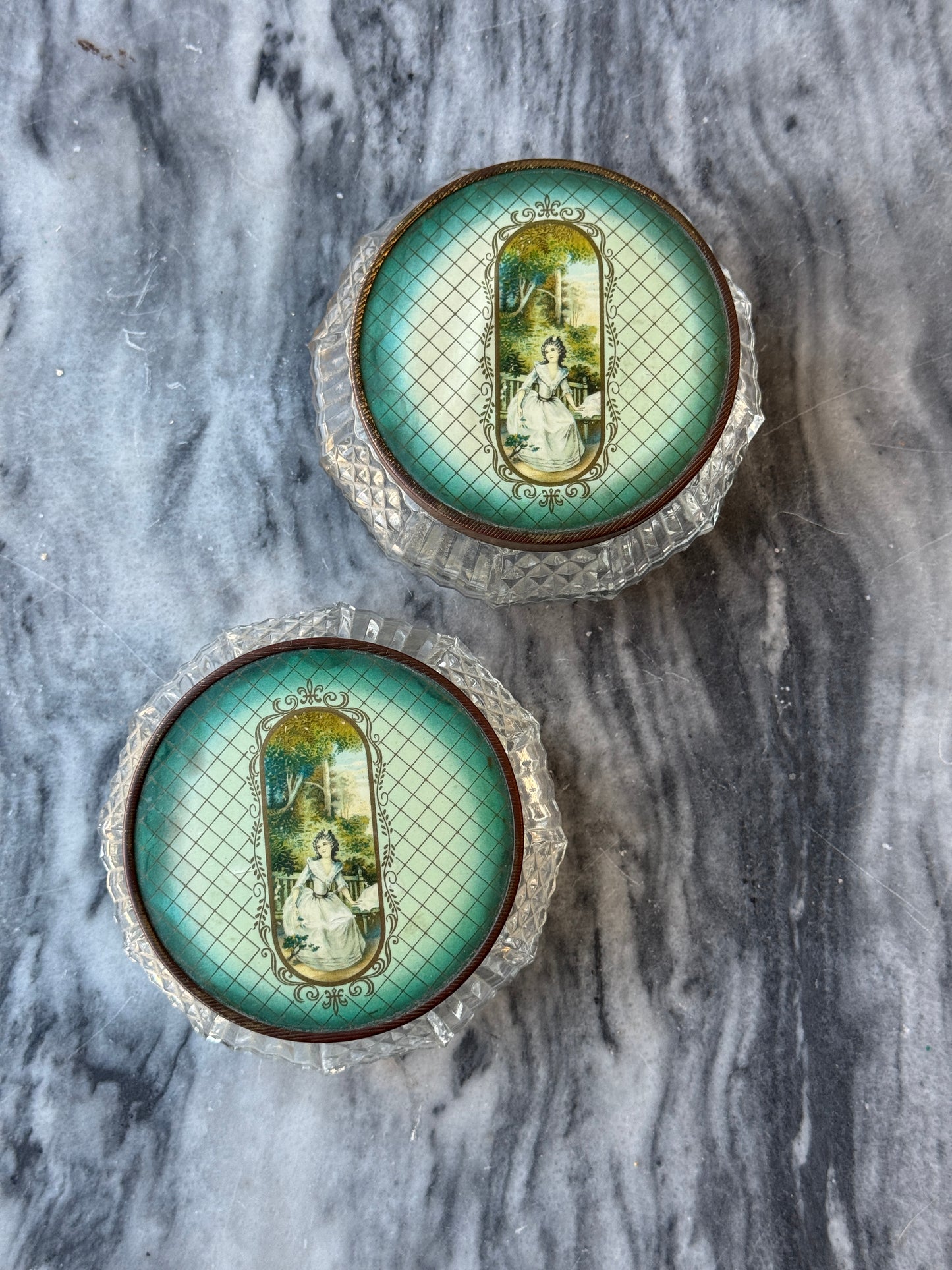 Antique Victorian Powder Jars (Glass and Tin)