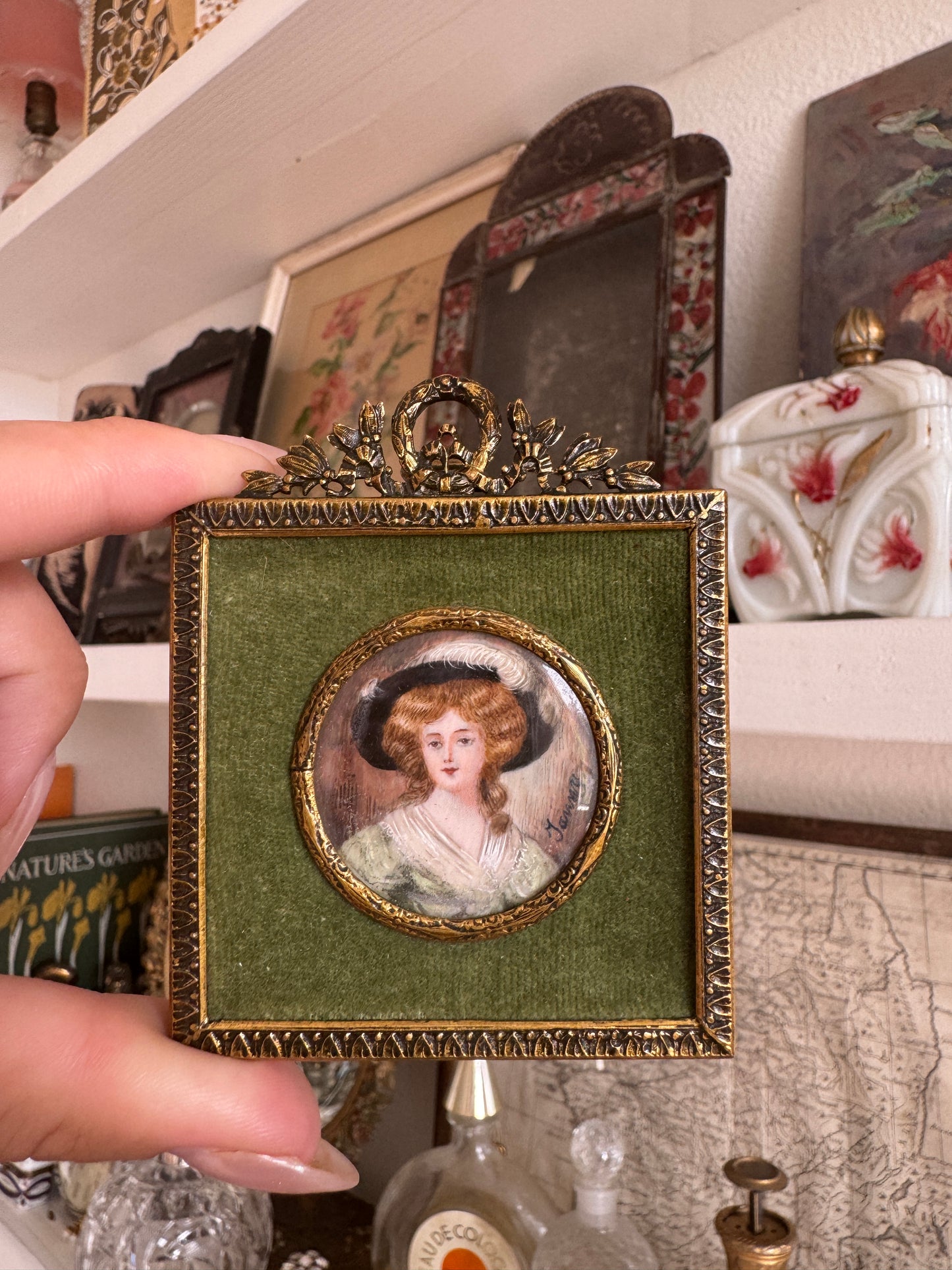 19th Century, French Hand-Painted Portait in Parisian Frame