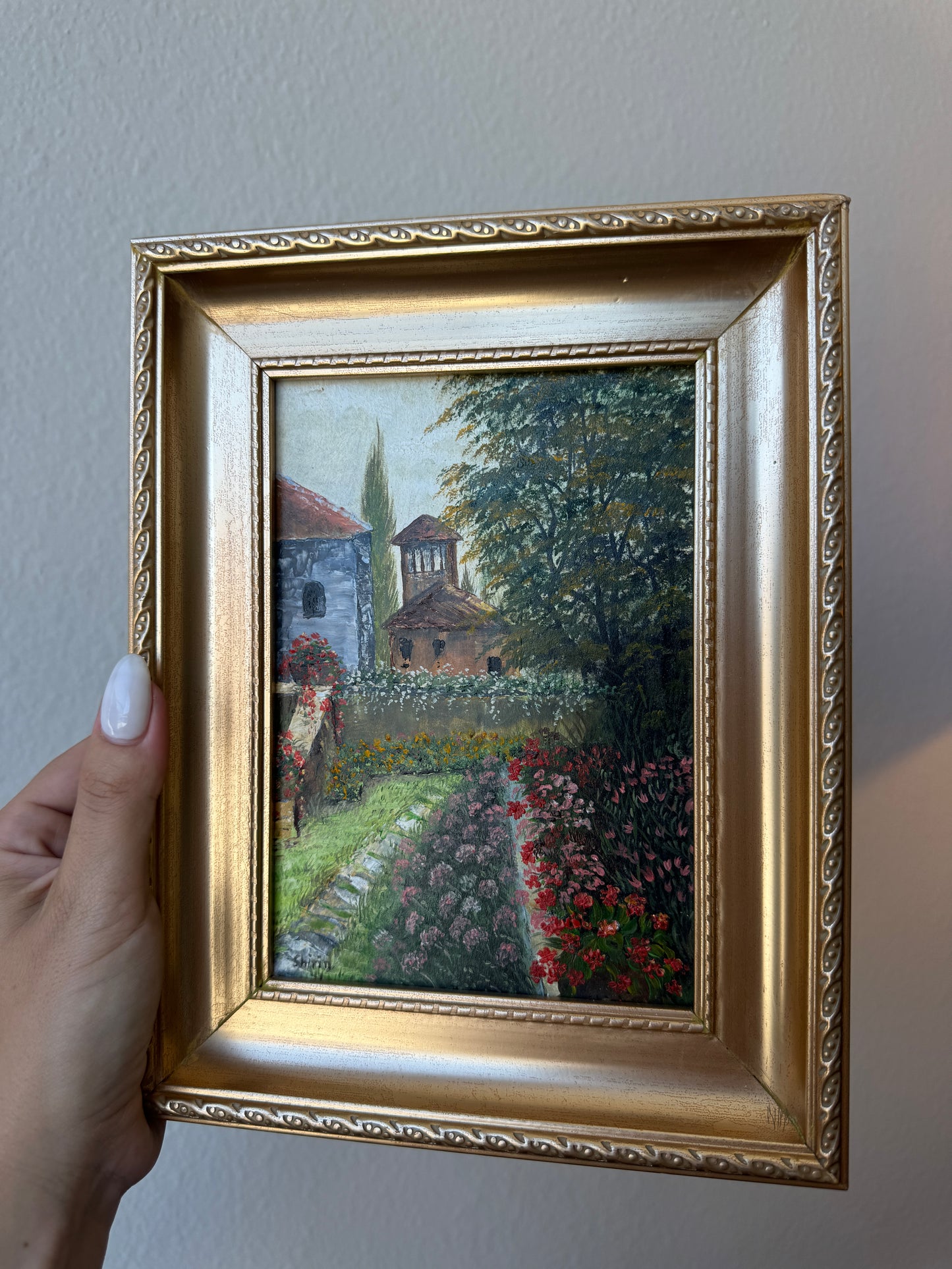 Beautiful Mini Oil Painting, Garden Scene