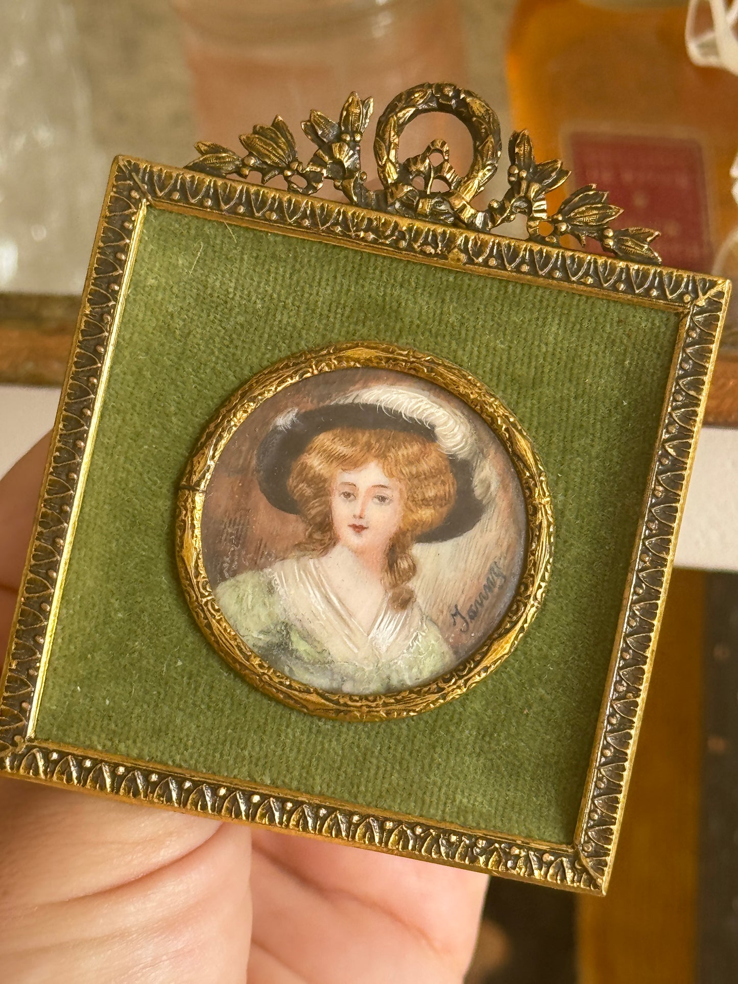 19th Century, French Hand-Painted Portait in Parisian Frame