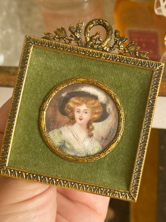 19th Century, French Hand-Painted Portait in Parisian Frame