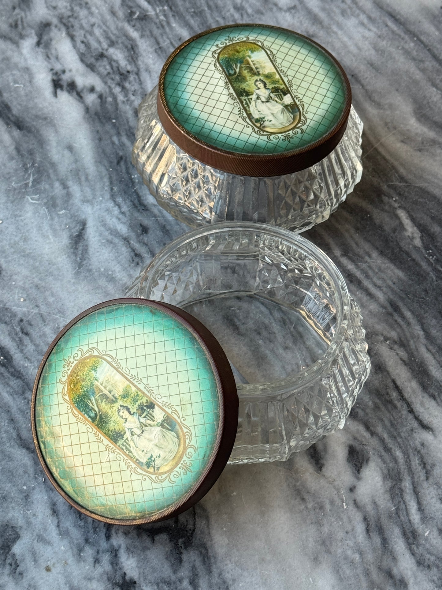 Antique Victorian Powder Jars (Glass and Tin)