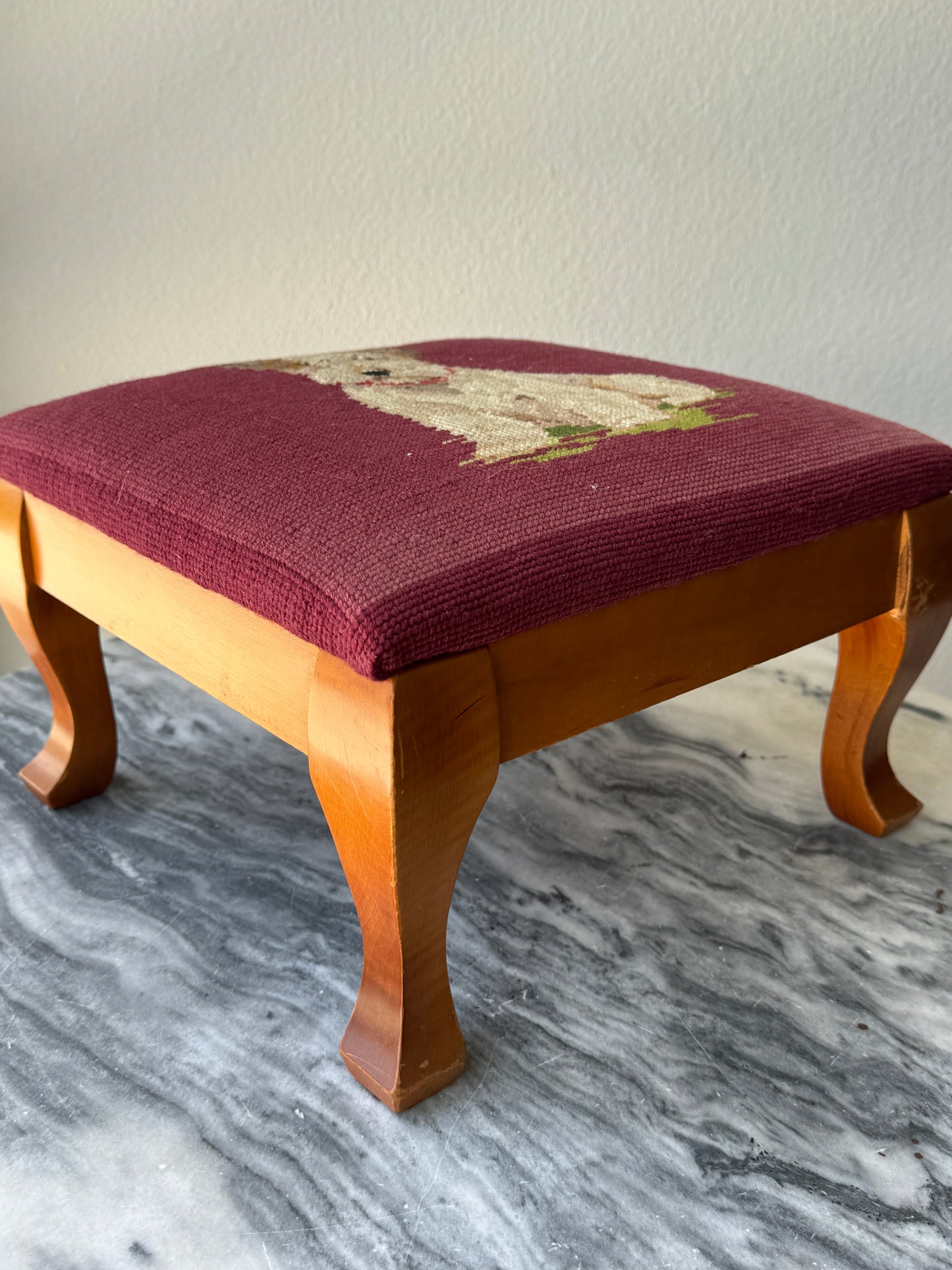 Vintage Dog Stool, Hand- Stitched