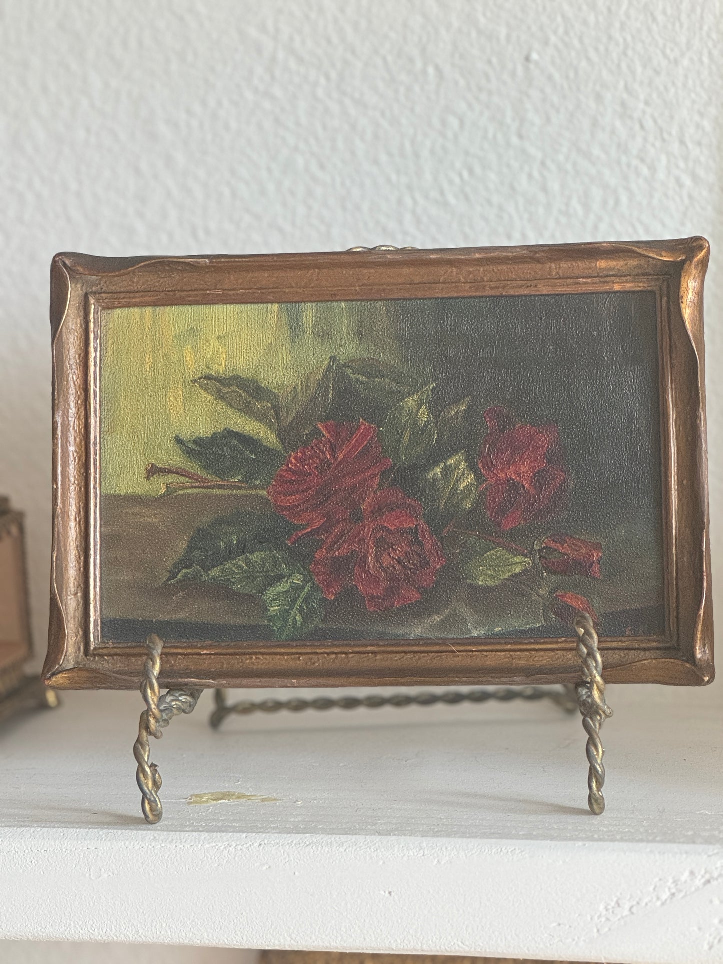 Early 20th Century Original Floral Oil Painting, Signed, Pie Crust Frame