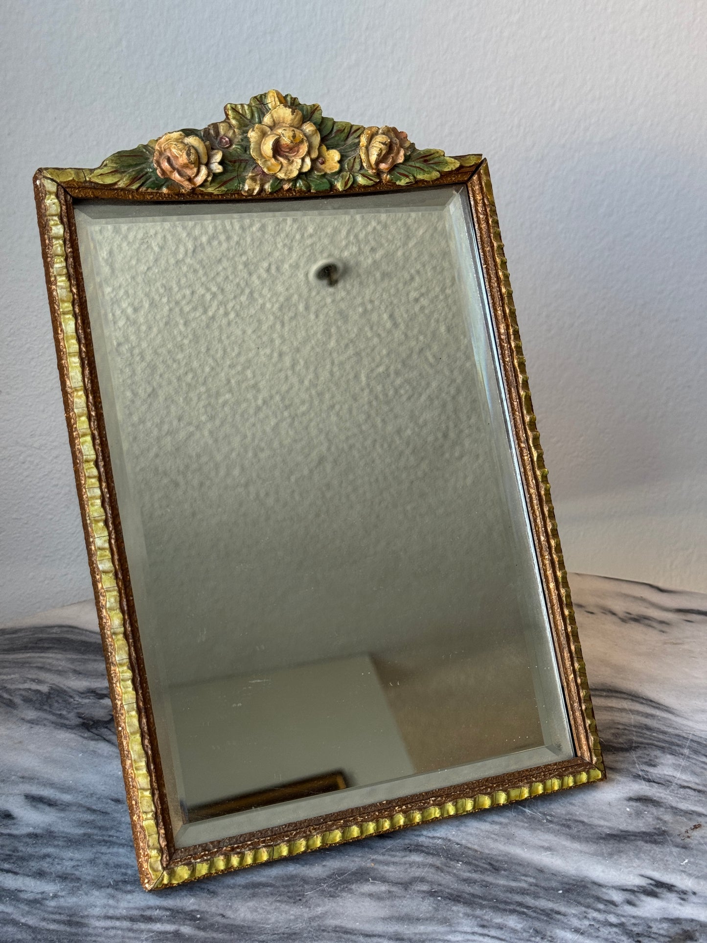 English Barbola Vanity Top Floral Mirror