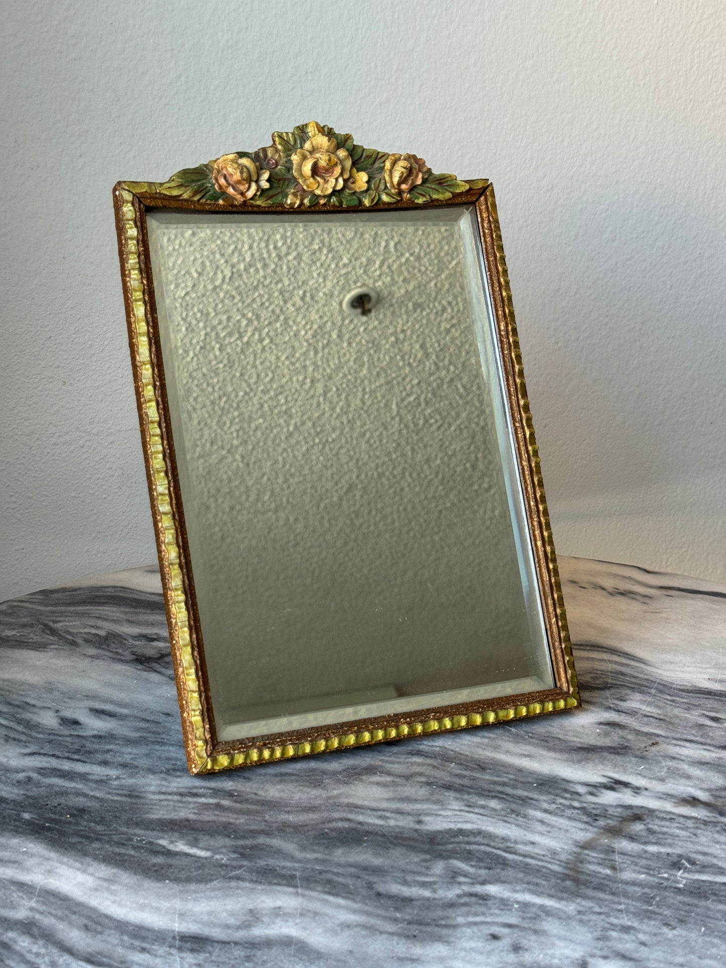 English Barbola Vanity Top Floral Mirror