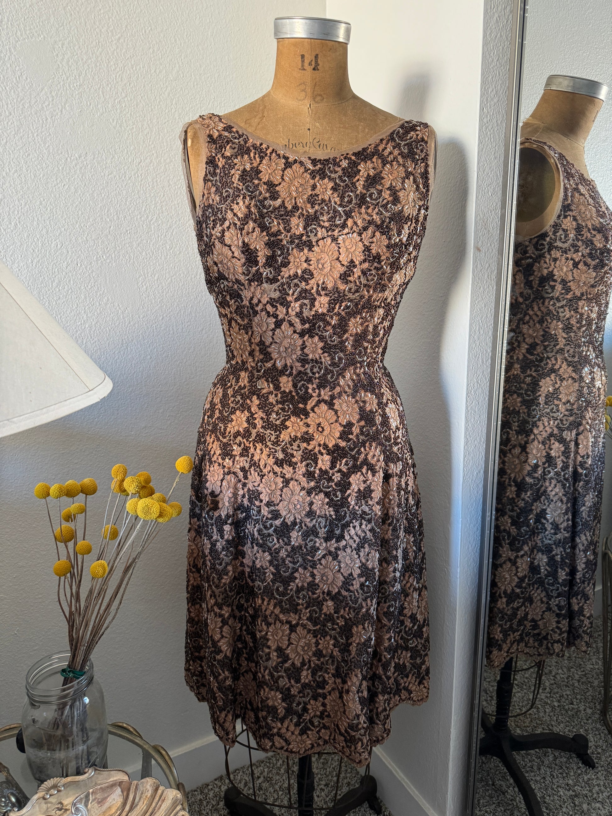 Extraordinary Vintage 1950s Custom Hand-Beaded Fitted Evening Dress (Museum Worthy!) Extraordinary Vintage 1950s Custom Hand-Beaded Fitted Evening Dress (Museum Worthy!)