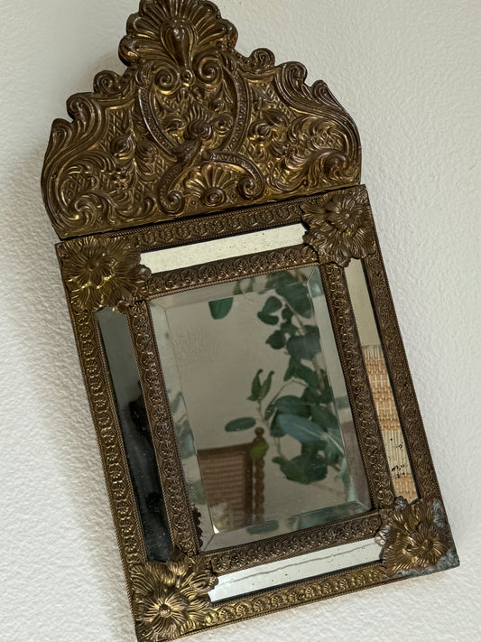 Antique Brass Repousse Mirror from Spain