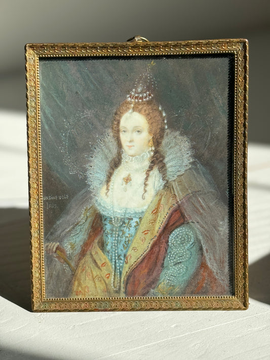 19th Century French Portrait, French Frame with Fabric Backing