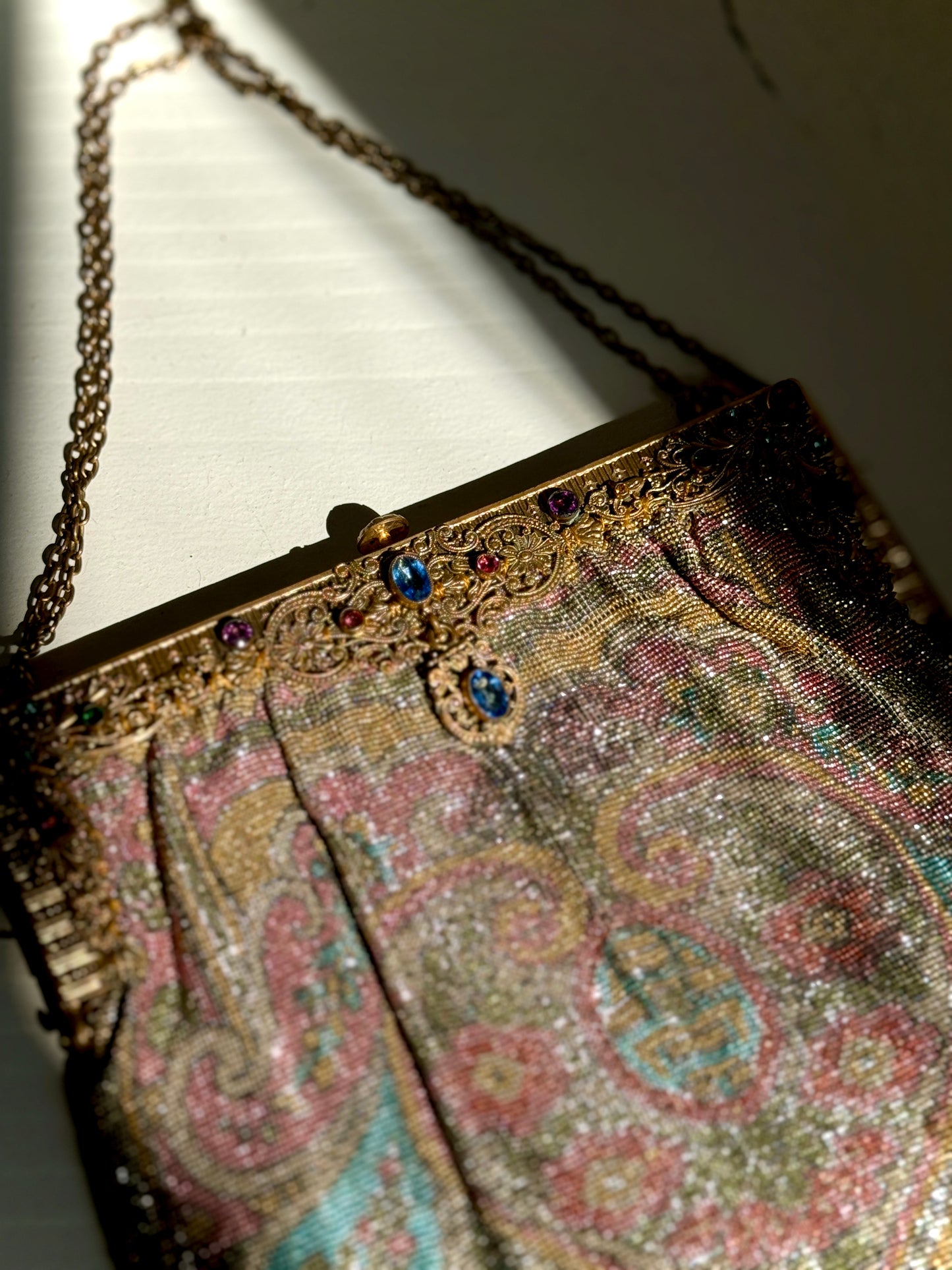 Antique French Cut Beaded Handbag Jeweled Steel Frame, Circa 1900-1910